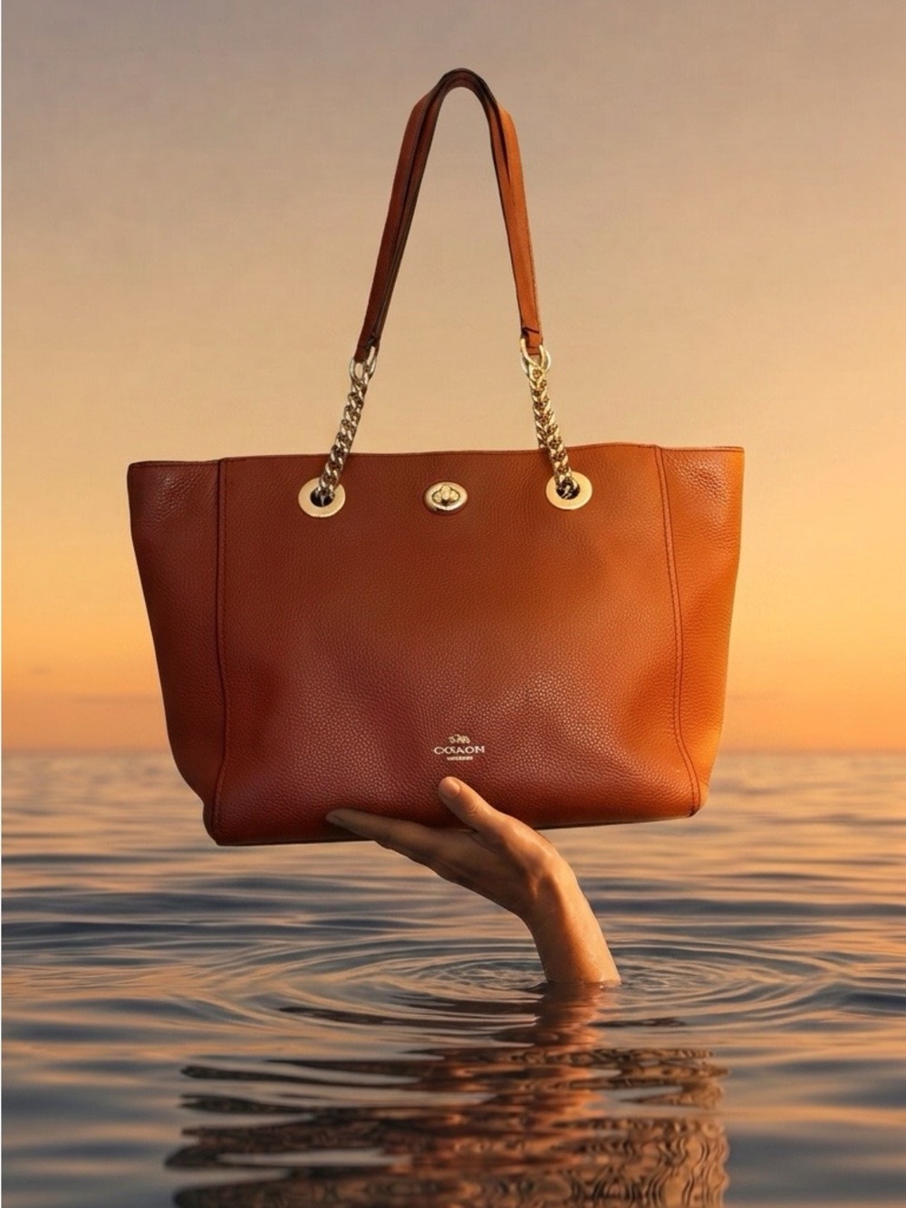 COACH Pebbled Leather Tote in Terracotta with Gold Hardware